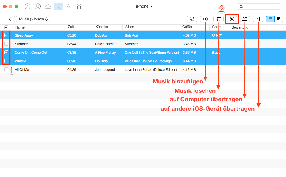 Selektiv: Musik vom iPhone auf iTunes übertragen – Schritt 4