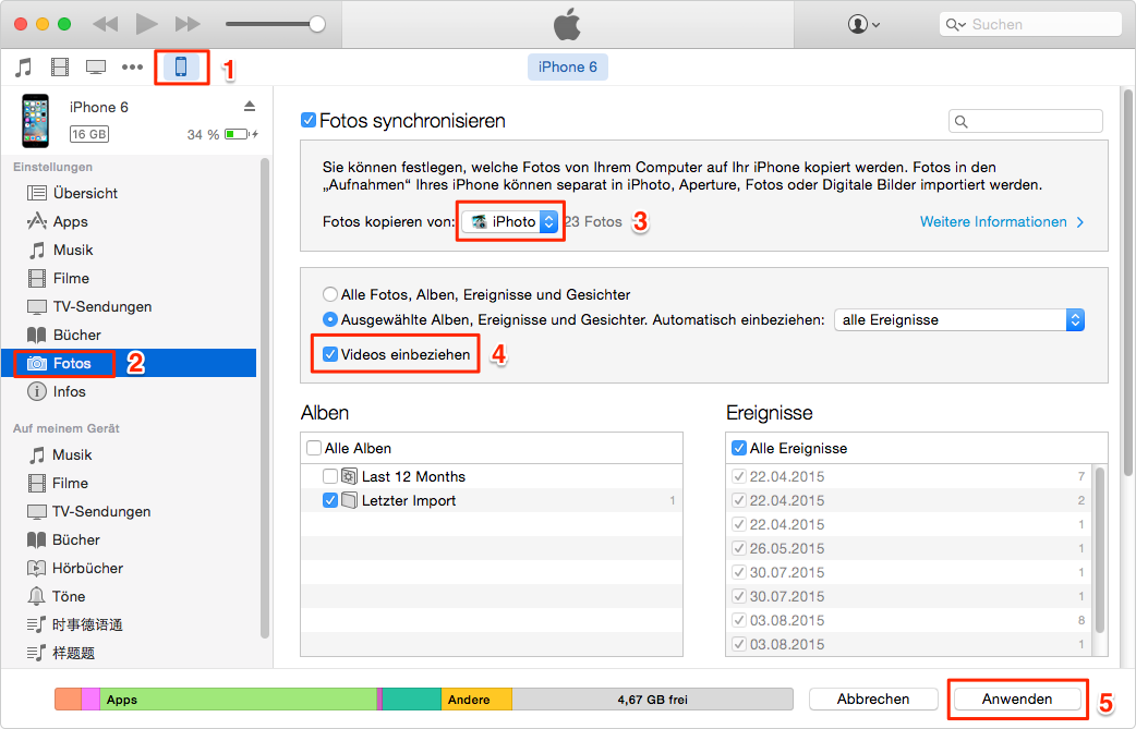 Über iTunes überträgt man Videos von iPhoto auf iPhone
