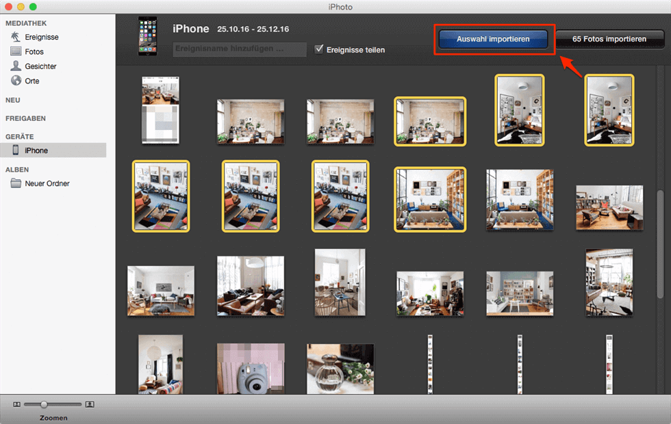 Über iPhoto Fotos vom iPhone auf Mac importieren