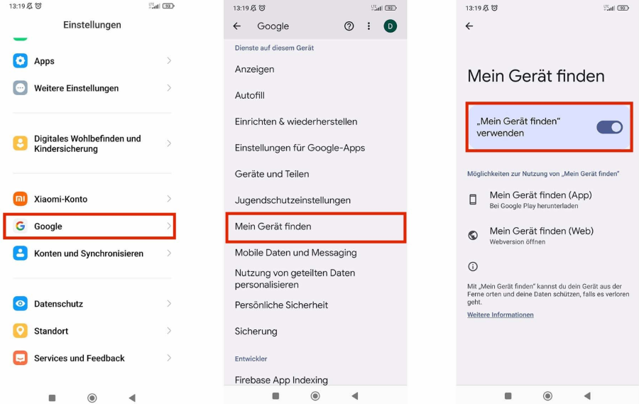über „Mein Gerät suchen" Fernzurücksetzen
