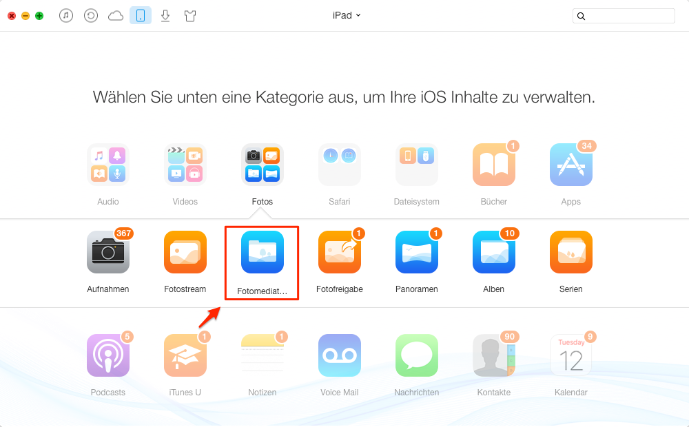 AnyTrans starten und Fotos auswählen – Schritt 2)