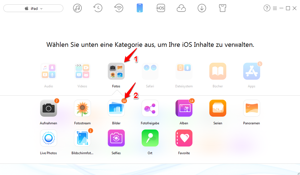 Alle Bilder vom Computer auf iPad übertragen – Schritt 2