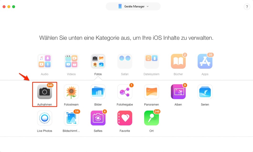 AnyTrans starten und die Typ des Fotos auswählen – Schritt 1