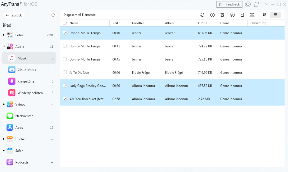 Übertragung der Musik starten
