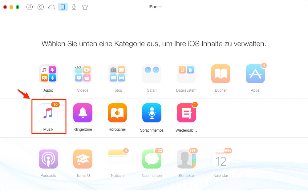 Wie kann man Musik auf iPod laden – Schritt 1