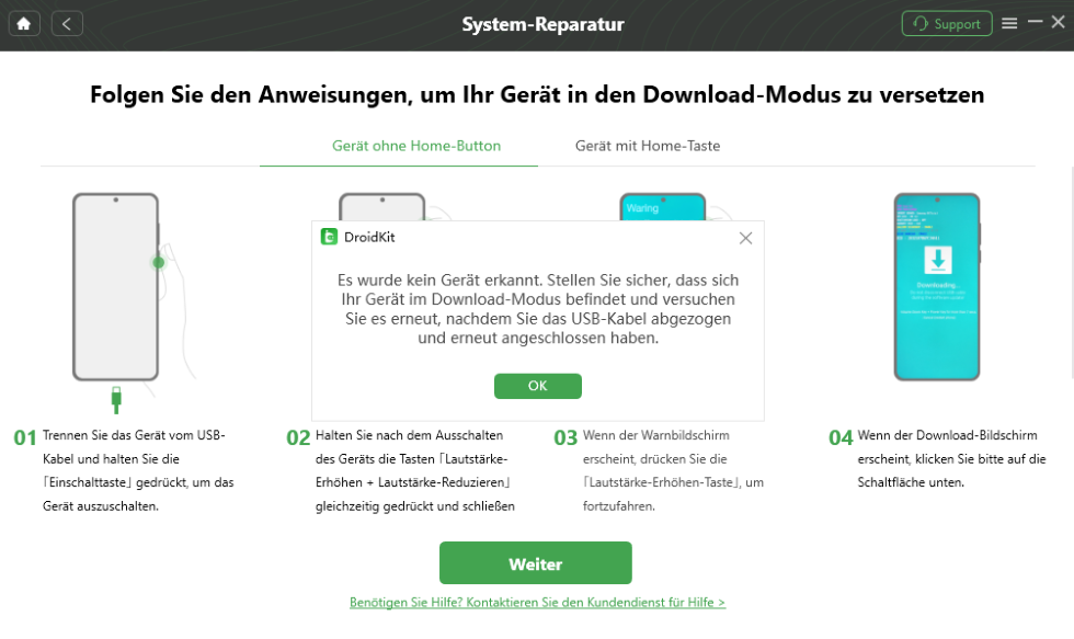 Versetzen Sie Ihr Gerät erneut in den Download-Modus