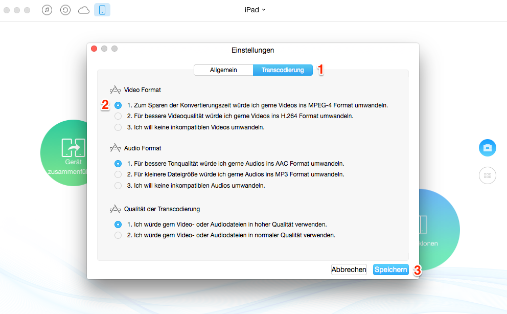 Videos auf iPad übertragen: das Format der Videos einstellen