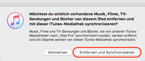 die Meldung von iTunes bei der Synchronisatio