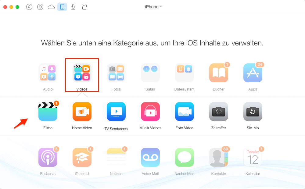 AnyTrans starten und Videos auswählen – Schritt 2