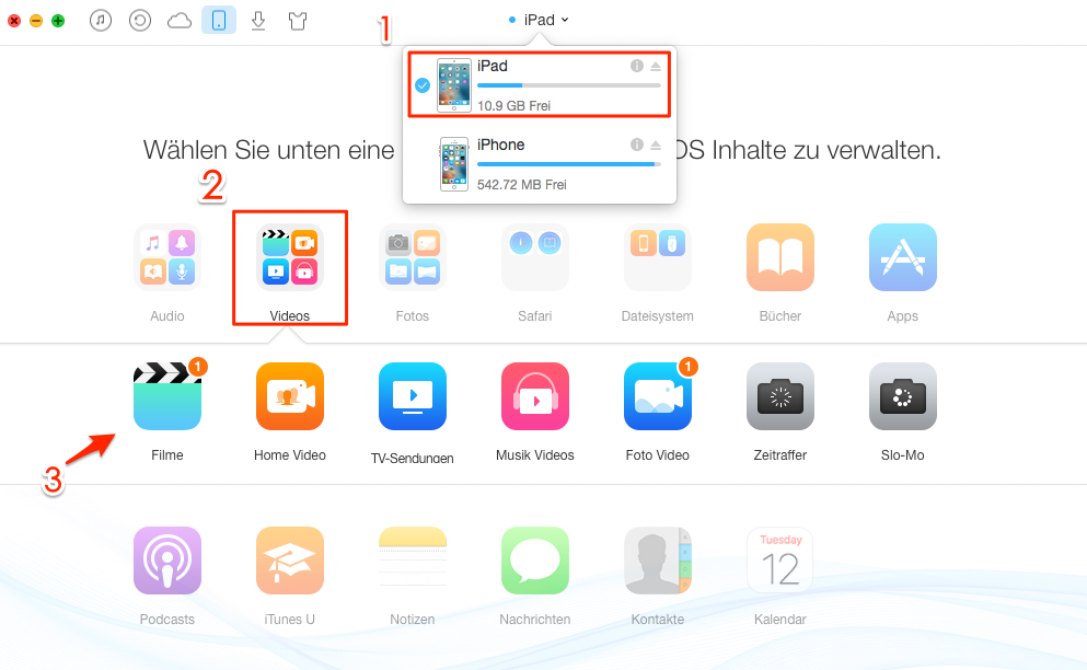 AnyTrans starten und Videos auswählen – Schritt 2