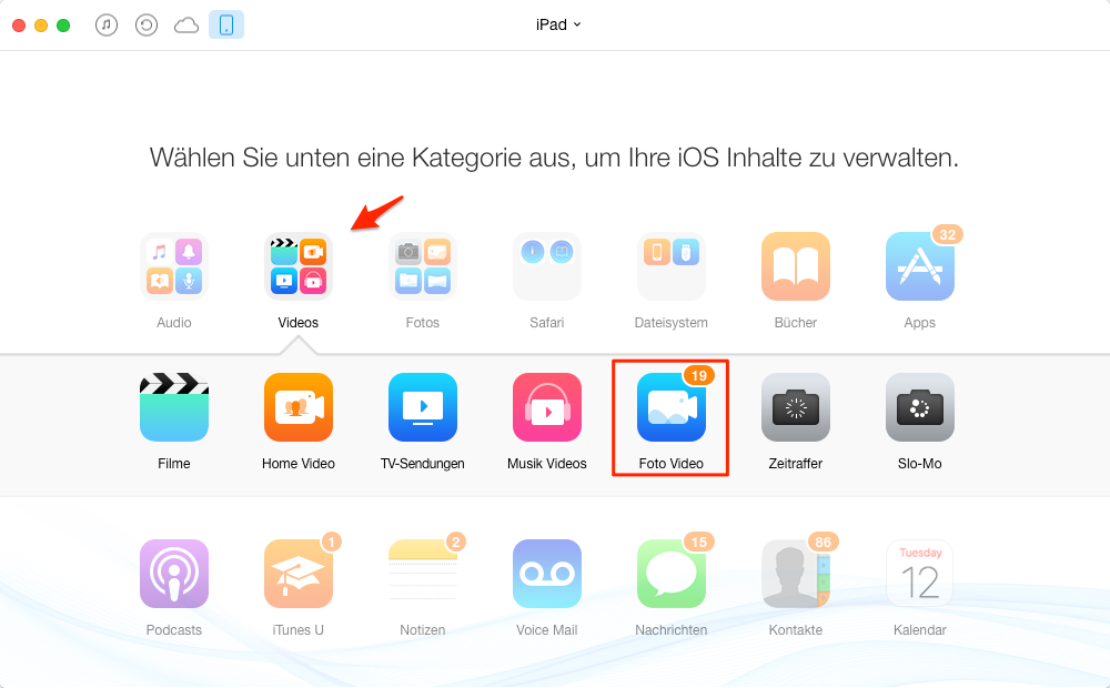 Videos vom iPad auf Mac oder Computer – Schritt 1