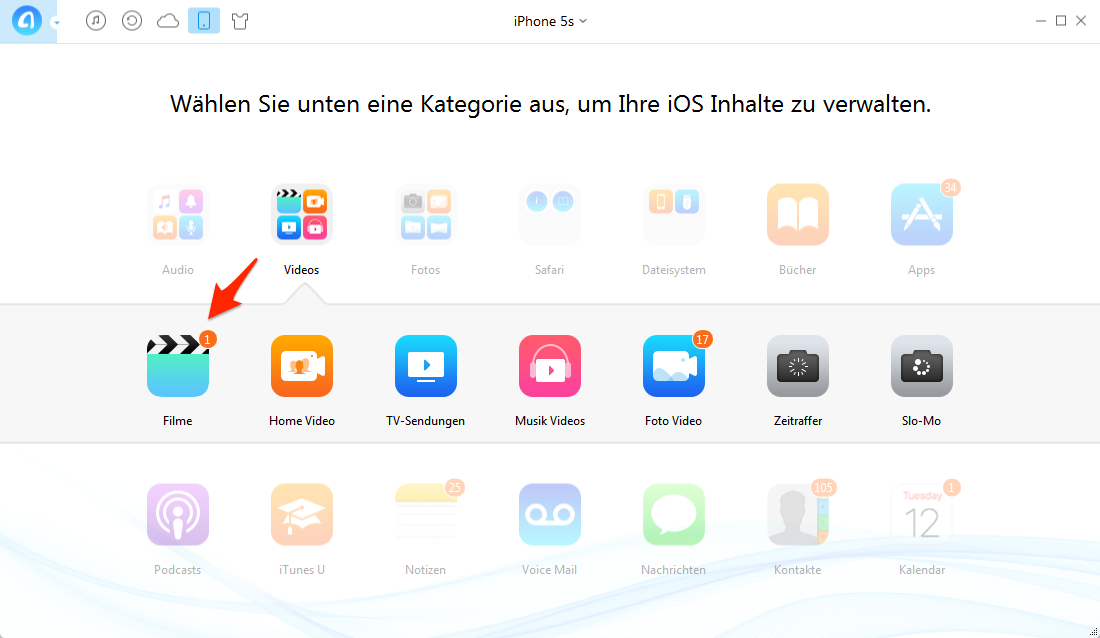 Videos vom iPhone auf PC mit AnyTrans versenden – Schritt 3