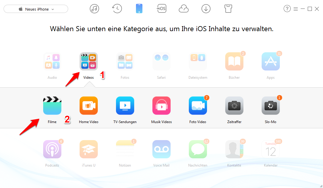 AnyTrans starten und Videos auswählen - Schritt 2