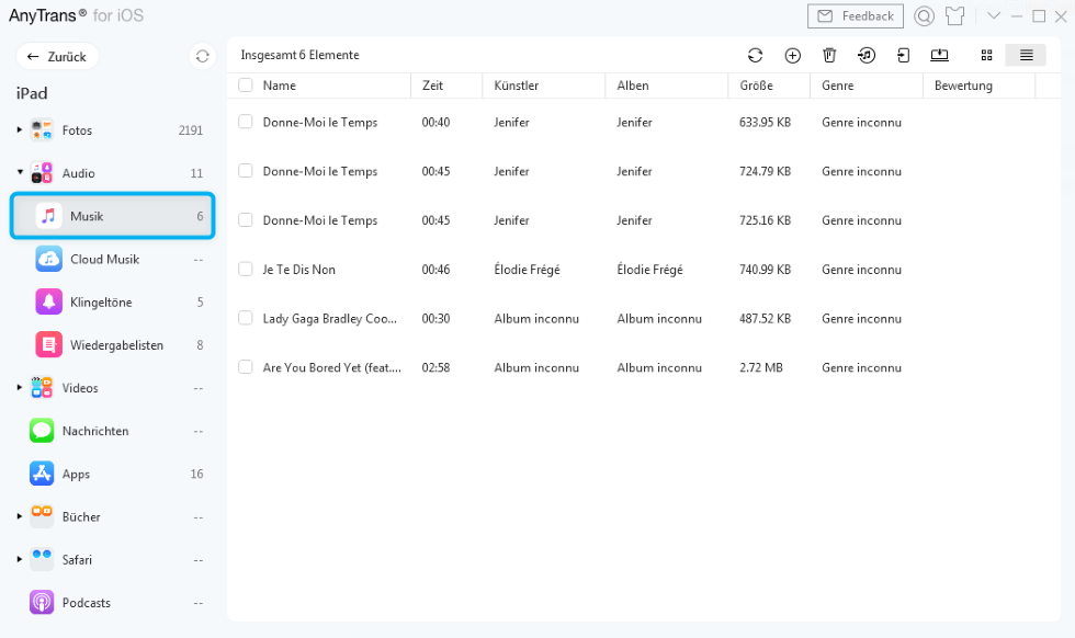 Wählen Sie „Musik“