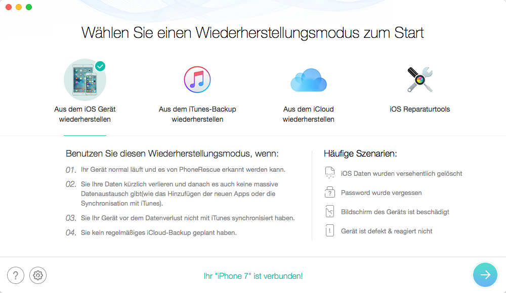 verlorene Daten nach dem Update auf iOS 8 mit PhoneRescue gewinnen