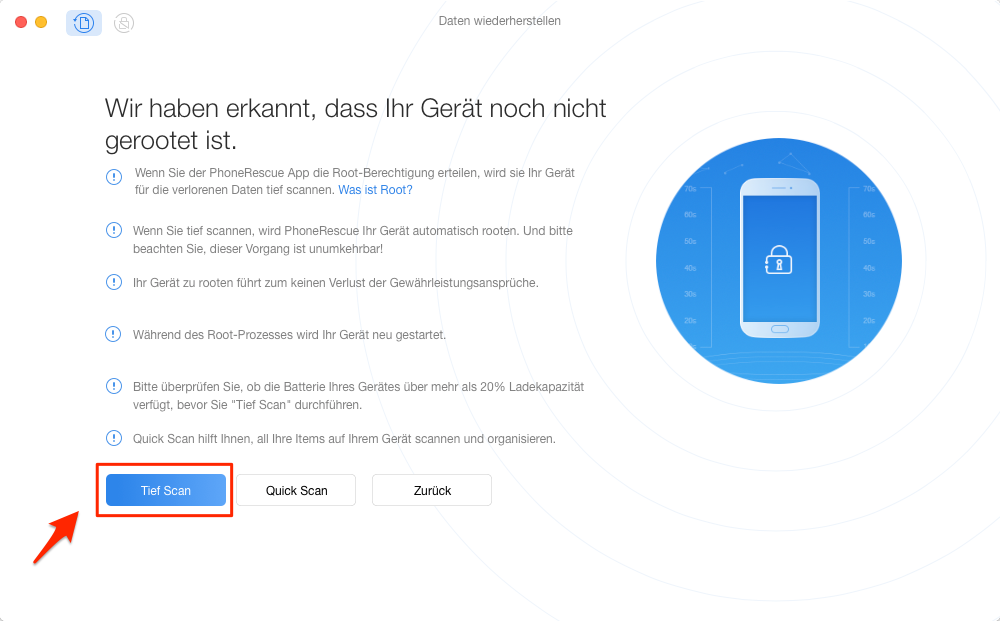 Wiederherstellungslösung auswählen - Schritt 2