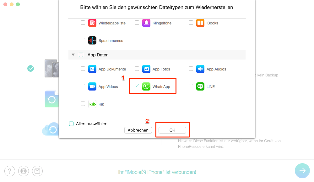 WhatsApp Nachrichten wiederherstellen iPhone – Schritt 2