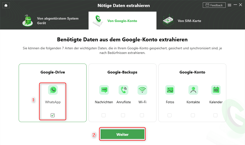 Whatsapp Google Drive Backup wiederherstellen über DroidKit