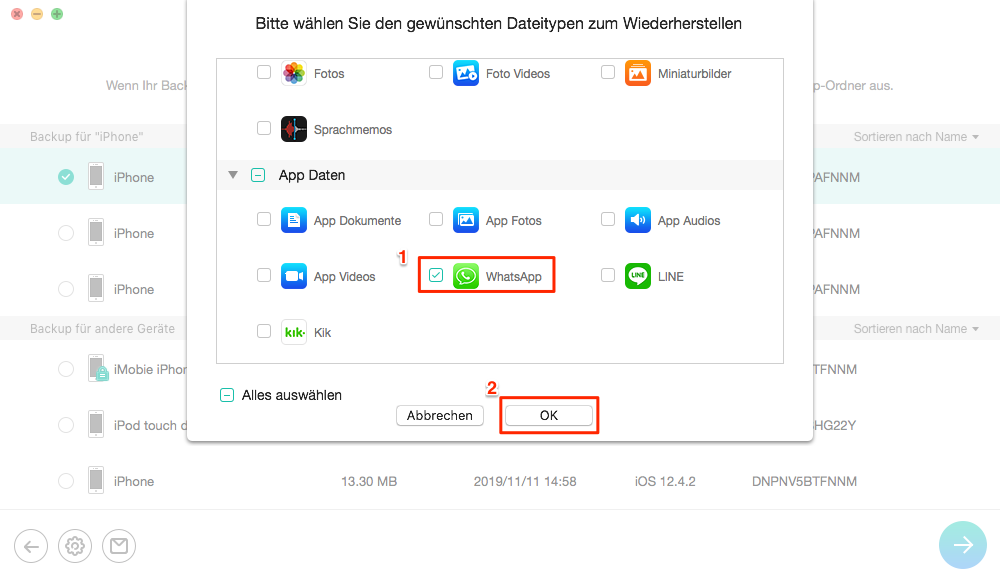 WhatsApp Chat wiederherstellen iPhone: aus iTunes Backup – Schritt 4