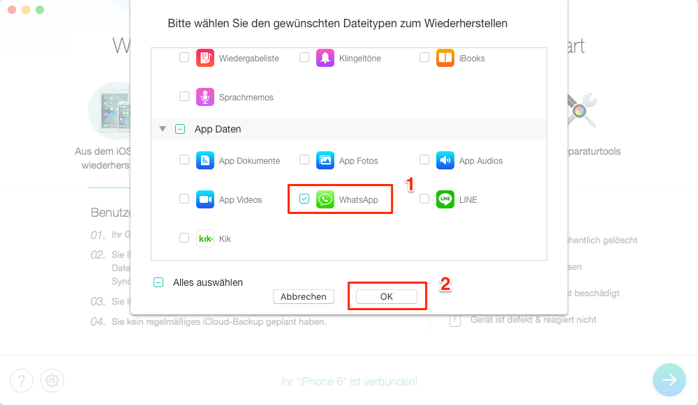 WhatsApp Chats wiederherstellen iPhone – Schritt 2
