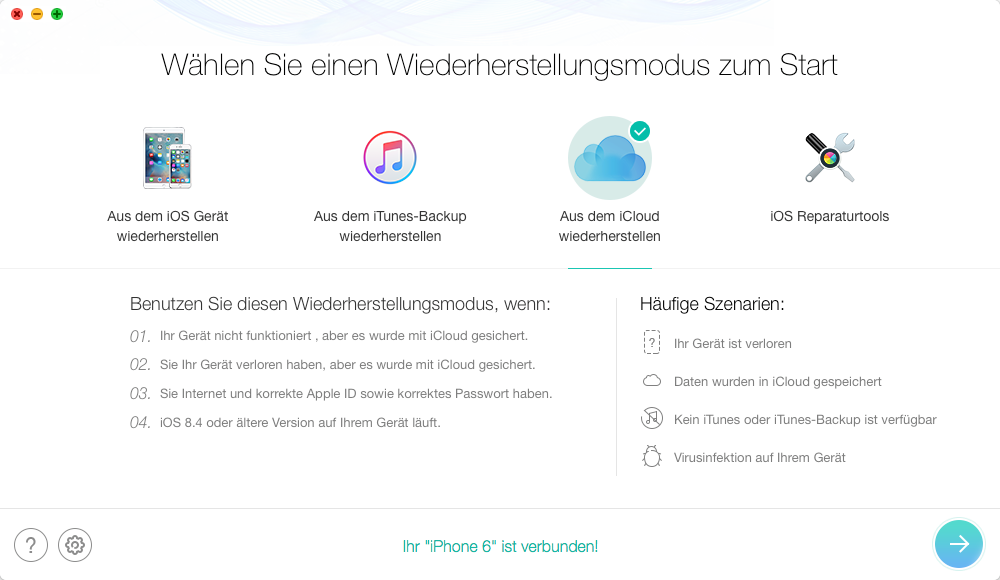 Gelöschte WhatsApp Nachrichten aus iCloud wiederherstellen – Schritt 2