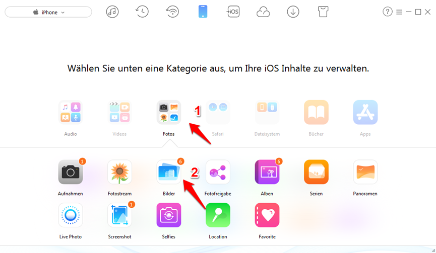 Starten Sie AnyTrans und wählen Sie „Bilder" – Schritt 1