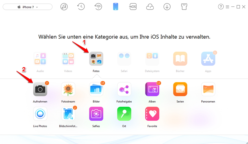 Bilder mit 1-Kilck vom iPhone löschen – Schritt 2