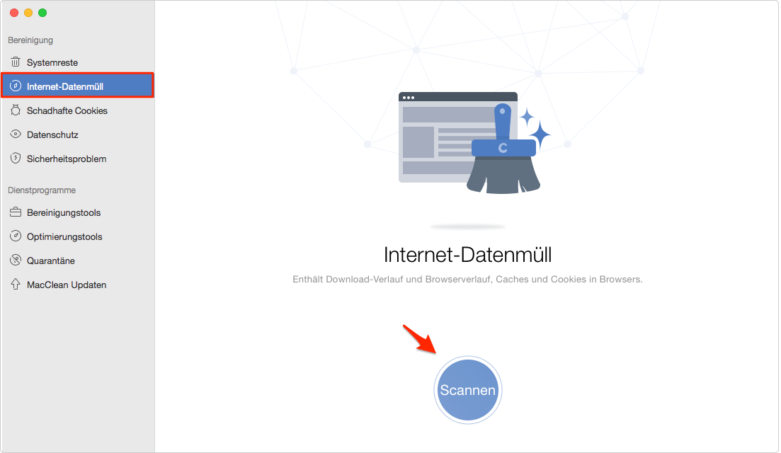 Internet-Datenmüll in MacClean wählen - Schritt 1