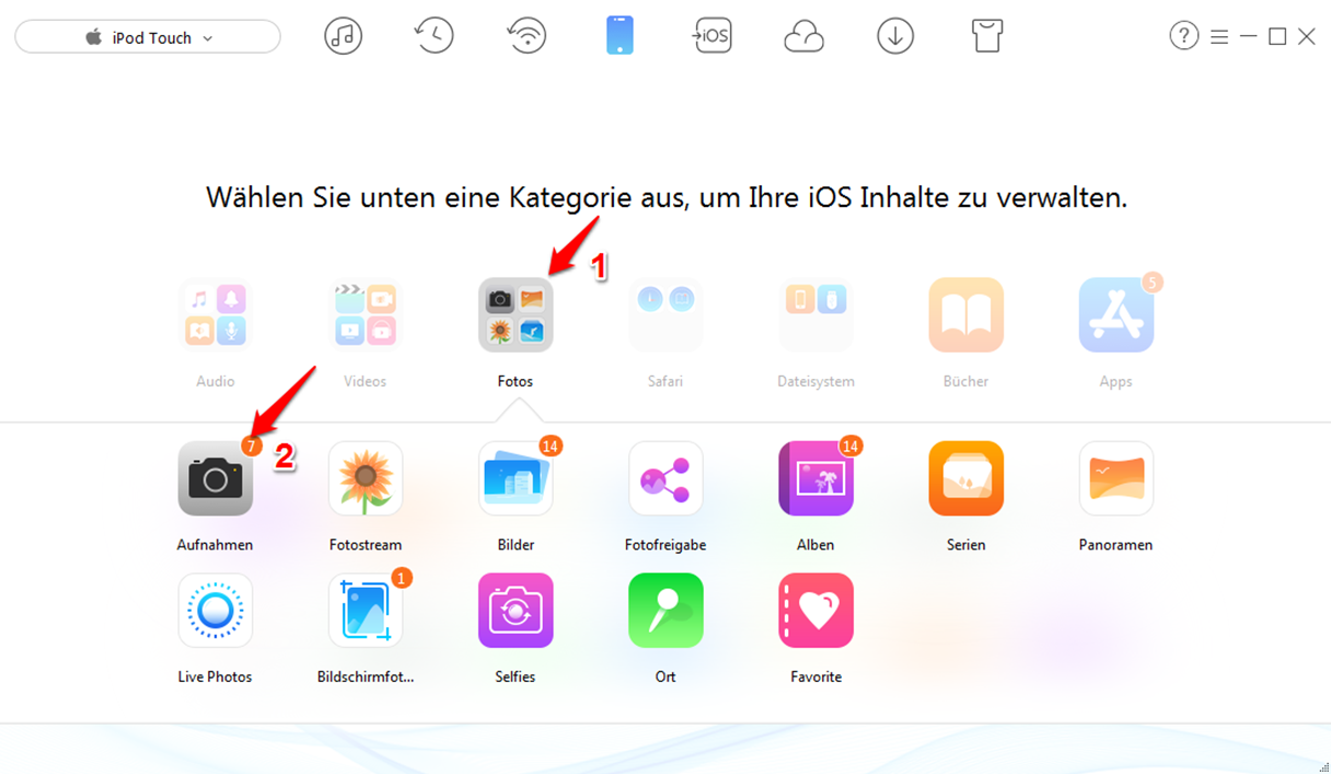 Fotos vom iPod touch löschen – Schritt 2