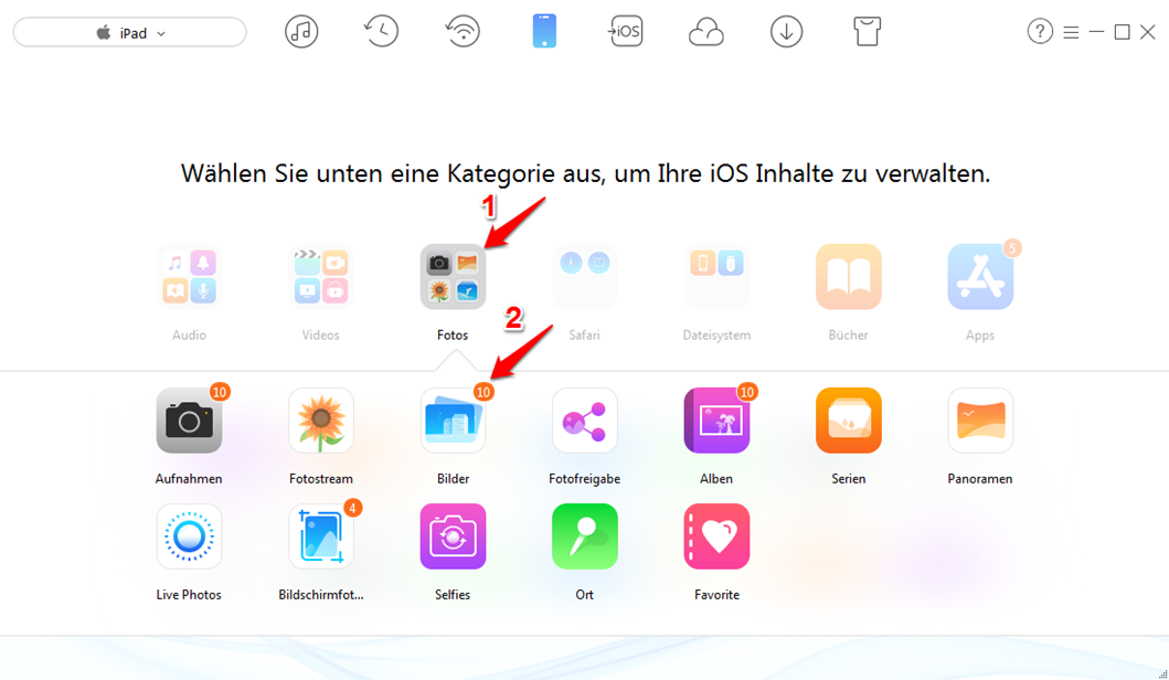 Bilder von Kamera auf iPad übertragen – Schritt 2