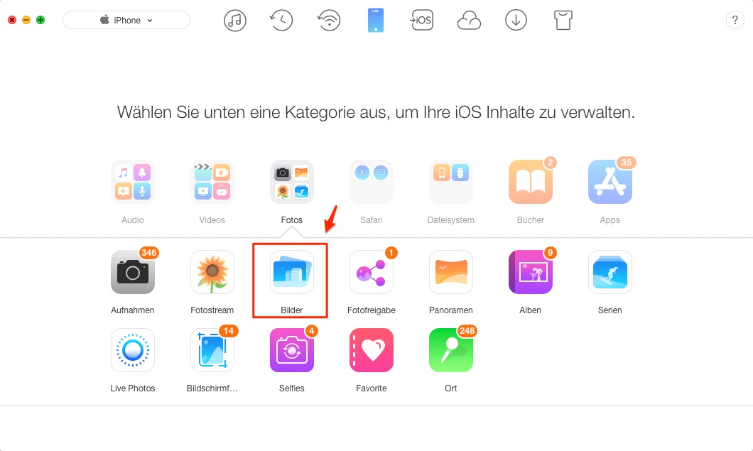 Fotos vom Mac auf iPhone X/8/7 – Schritt 2
