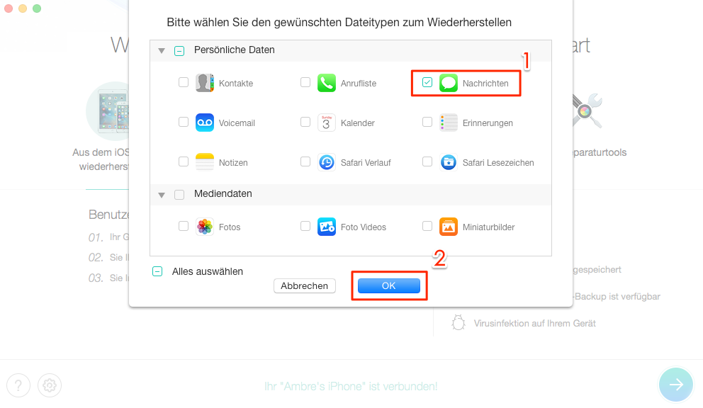 Nachrichten-Option auswählen – Schritt 3