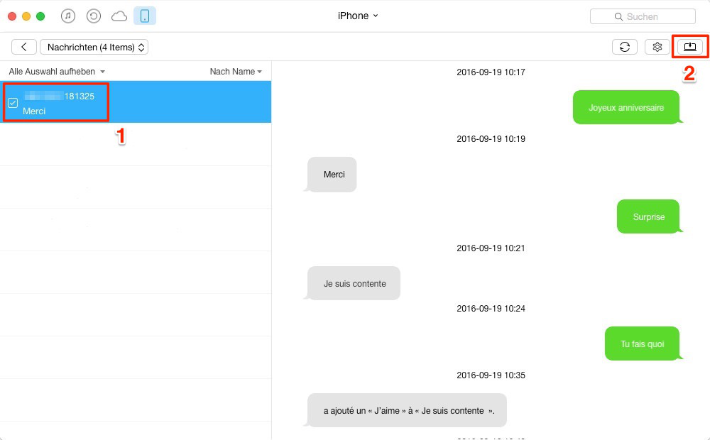 iMessage vom iPhone/iPad/iPod touch im Computer sichern – Schritt 2