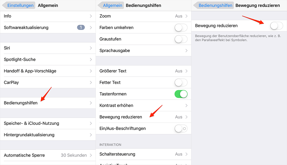 Bewegung reduzieren – iOS 10/10.3.2-Gerät beschleunigen