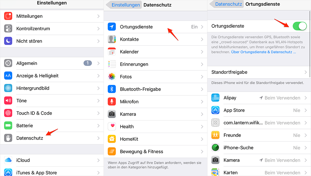 iOS 10-Gerät schneller machen: Ortungsdienst deaktivieren