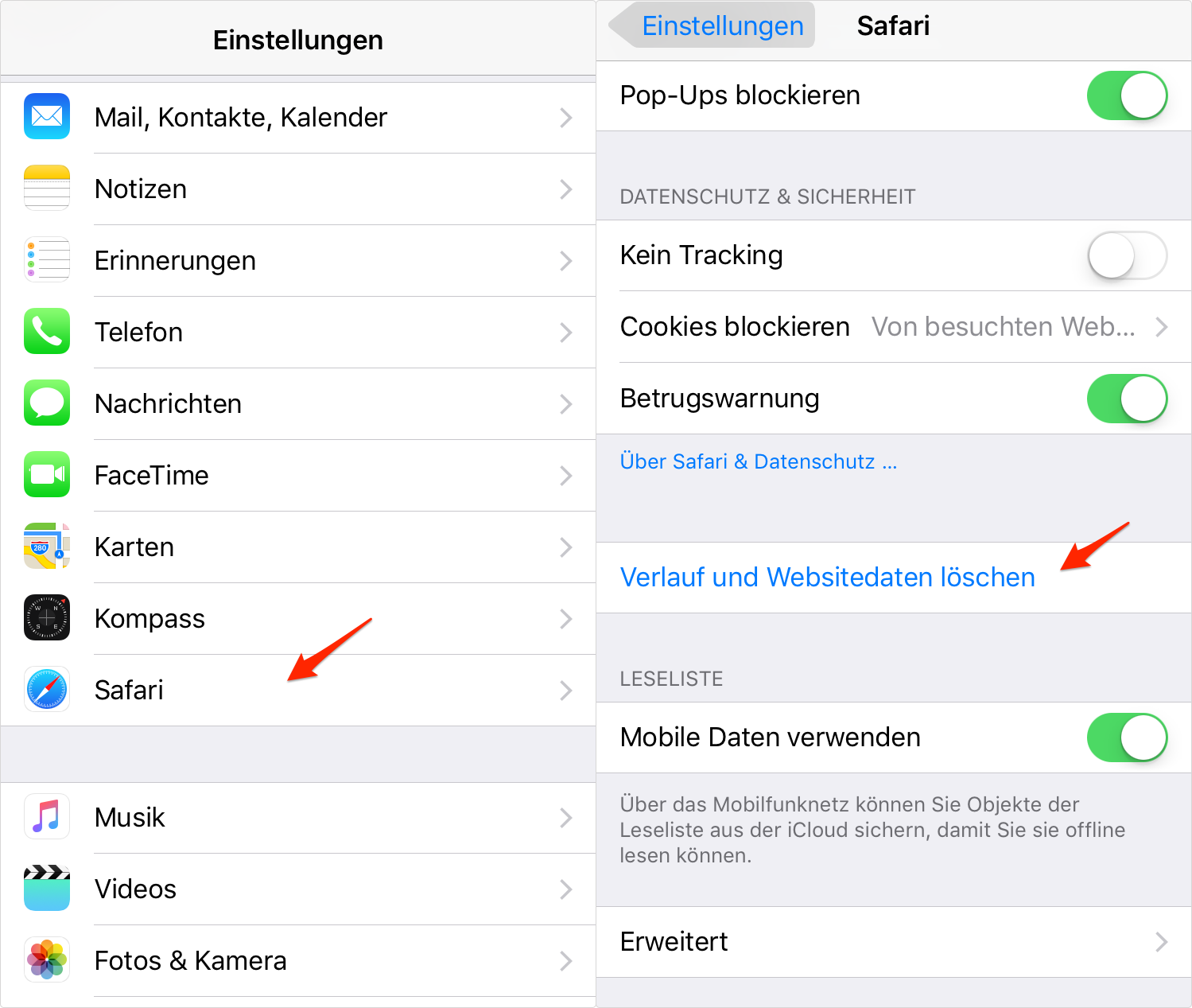 Safari Verlauf, Cache, Cookie löschen - iOS 10-Gerät beschleunigen