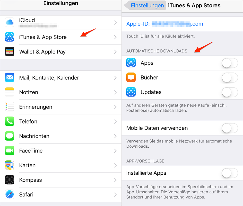 Automatisch Download deaktivieren - iOS 10-Gerät schneller machen