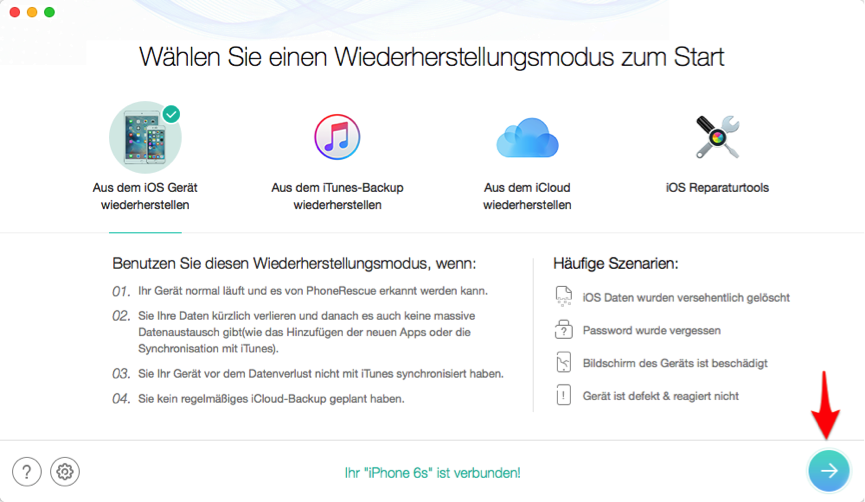 iPhone 6/6s Kontakte wiedergewinnen - Schritt 2