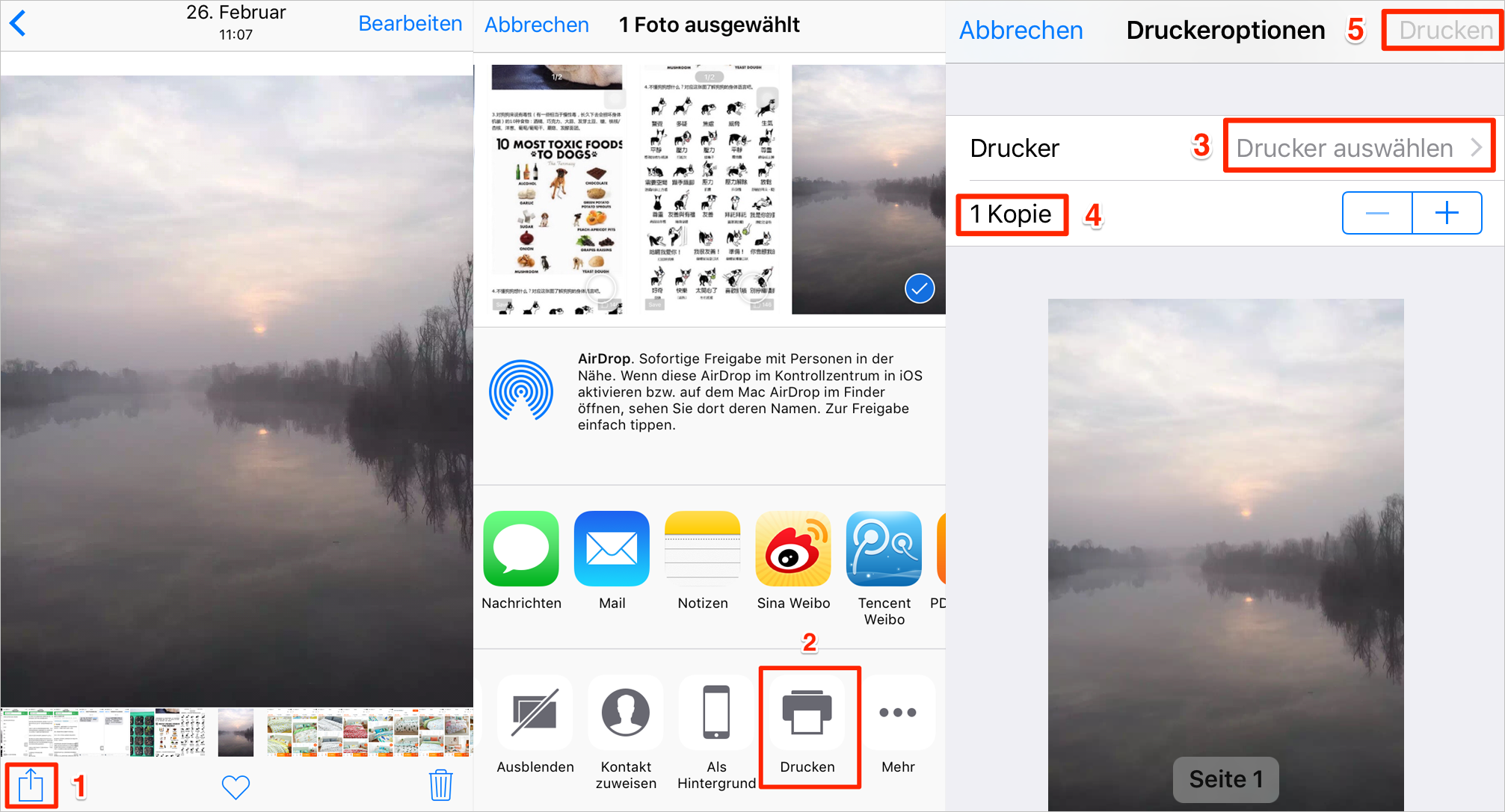 Mit AirPrint – iPhone Fotos drucken