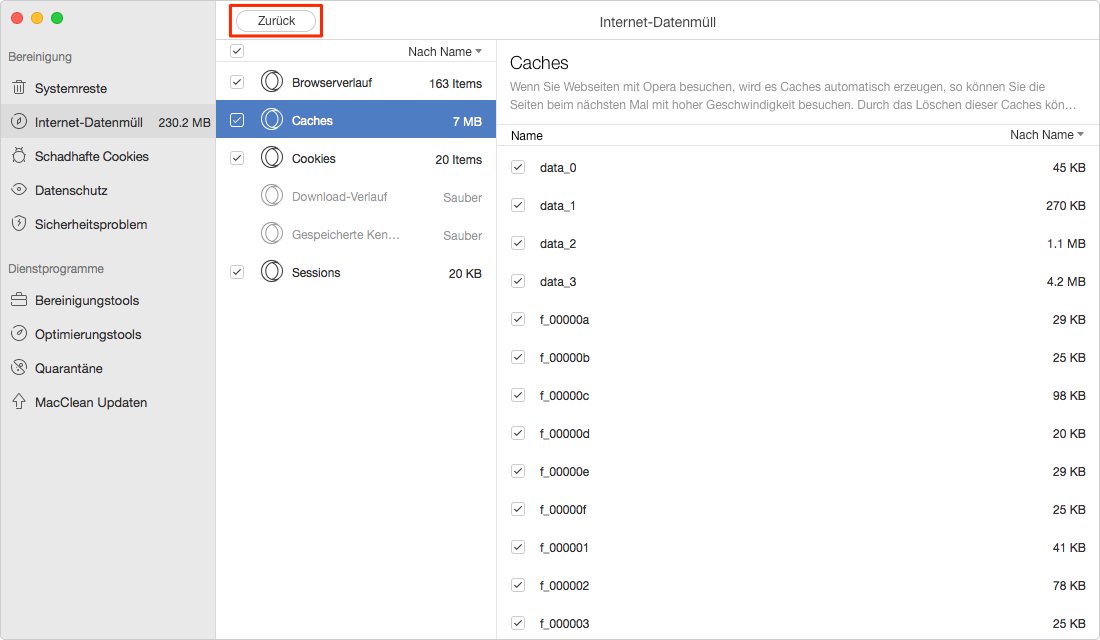 Wählen Sie die Caches von Opera am Mac - Schritt 2