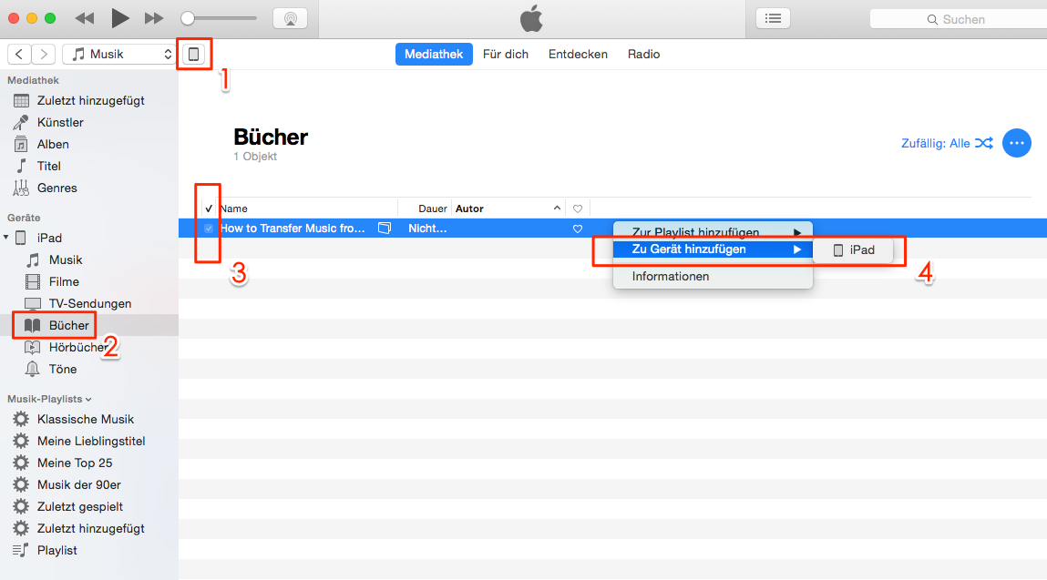 Über iTunes kann man die PDF auf iPad Pro/Air/mini übertragen
