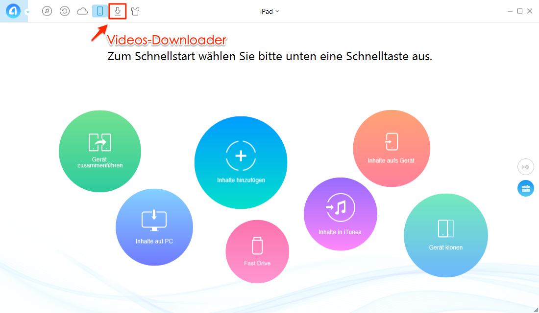 AnyTrans starten und Videos-Downloader verwenden - Schritt 1