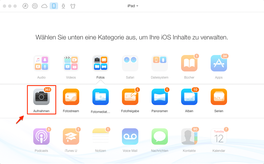 AnyTrans starten und Fotos auswählen – Schritt 1