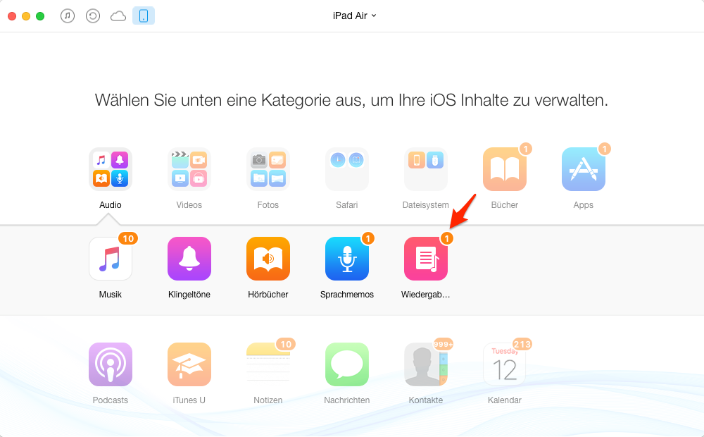 Playlist vom iPad auf iTunes – Schritt 2