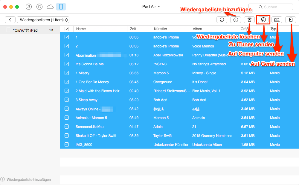 Wiedergabeliste vom iPad auf iTunes – Schritt 3