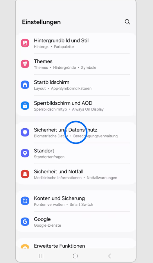 Zugriff auf die Datenschutzeinstellungen