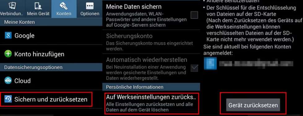Zurücksetzen auf Werkseinstellungen