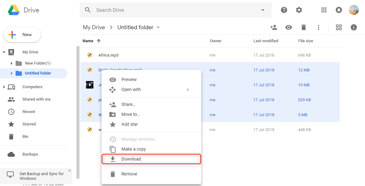 how to download pictures from google drive to computer