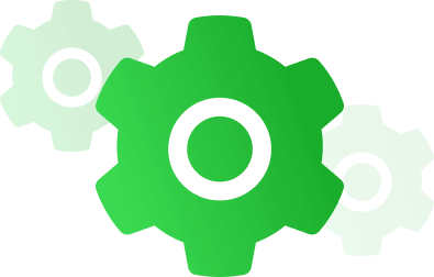 Three green gears on black background