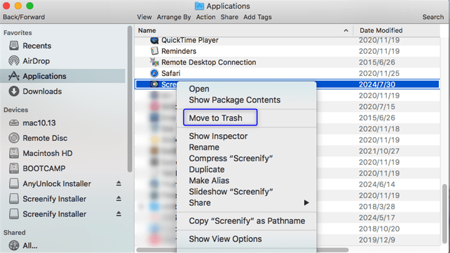 Uninstall Screenify from Mac Computer